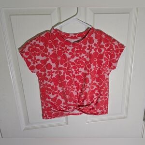 Wonder Nation Girls Floral Pink Knot Front Crop Top Medium
